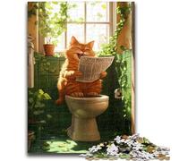 Orange Cat on The Toilet Jigsaw Puzzles for Teenagers 1000 Piece Puzzle,Challenging To Complete But Fun And Humorous Educational Game for Birthday (38x26cm)