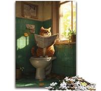 Orange Cat on The Toilet Jigsaws 2000 Pieces for Teenagers,Challenging To Complete But Fun And Humorous Birthday Present,Gifts,Wall Art (70X100cm)
