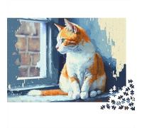 Orange Cat on Windowsill 1000 Piece Jigsaw Puzzle Paper for Adults Relaxing Scene Jigsaw Puzzle for Family Mind Focus Gift 38x26cm/1000pcs