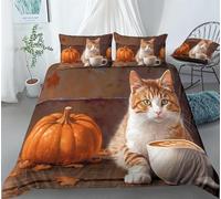 Orange Cat Pumpkin Super King Size Duvet Cover Sets Cute Cats Bedding Set 3D Print Soft Microfiber Quilt Covers 260x220 cm with Zipper Closure and 2 Pillowcases 50x75 cm for Adults M.460