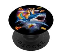 Orange Cat Riding Shark Pizza Taco Rainbow Space Funny PopSockets Adhesive PopGrip