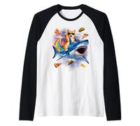 Orange Cat Riding Shark Pizza Taco Rainbow Space Funny Raglan Baseball Tee