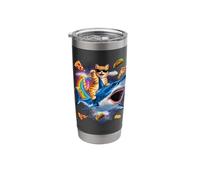 Orange Cat Riding Shark Pizza Taco Rainbow Space Funny Stainless Steel Insulated Tumbler