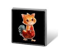 Orange Cat Sitting on A Rooster Square Badge Funny Button Pins Brooch