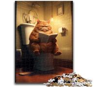 Orange Cat Sitting on The Toilet 1000 Piece Jigsaw Puzzles for Adults,Challenging To Complete But Fun And Humorous Educational Game for Birthday (50X75cm)