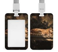Orange Cat Sleeping Badge Holder Hard Plastic Card Case Protector Pouch Name Key Card Holder Case for Office ID Credit Cards and Proximity Key Cards