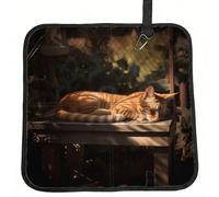 Orange Cat Sleeping Seat Cushion Folding, Indoor Outdoor Portable Chair Cushion for Camping, Waterproof Memory Foam Sitting Mats for Picnic Hiking, Lightweight & Compact 15.8 x 15.8 in