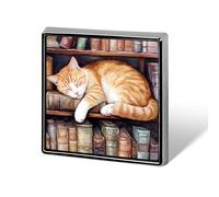 Orange Cat Sleeping Square Brooch Metal Pin Badges Classic Lapel Pins Jewellery Unisex