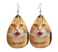 Orange Cat Sticking Out Tongue Earrings For Women Teardrop Dangle Earrings Leather Lightweight Fashion Jewelry Gifts Outfits Accessories For Women Ladies