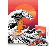 Orange Cat Surfing Giant Wave Jigsaw Puzzle for Adults 1000 Pieces Boost Recall Leisure Fun Accurate Edge Lovely Present (38x52cm)
