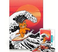 Orange Cat Surfing Giant Wave Jigsaw Puzzle for Adults 1000 Pieces Boost Recall Leisure Fun Accurate Edge Lovely Present (38x52cm)