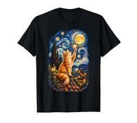 Orange Cat Under Stars Moon Night Art Value Graphic T-Shirt