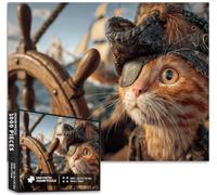 Orange cat Wearing a Pirate hat 1000 Piece Jigsaw Puzzles for Adults 3D Style Adventure Art Puzzle Challenging Family Activity Games Colorful DIY Craft Puzzle for Home Decor Gifts 27×20 Inches
