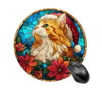 Orange Cat Wearing A Santa Hat Mousepad Round Computer Mousepad Waterproof Gaming Mousepads with Non-Slip Rubber Base Mousepads Mousemat for Laptop Office 20 CM