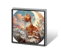 Orange Cat White Daisies Flowers Pine Cones Unisex Brooches & Pins Square Lightweight Lapel Badge Jewelry for Clothing Shawl Hat