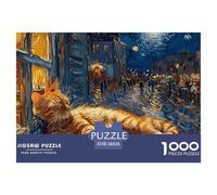 Orange Cat Window Night View 1000 Piece Jigsaw Puzzle Paper Jigsaw Puzzle for Adults Relaxation Home Decor Brain Focus 38x26cm/1000pcs