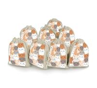 Orange Cats Bunches Pocket Cotton And Hemp with Drawstring 8 Pieces Reusable Gift Bags Jewelry Pouch for Wedding DIY Craft Party (4.9 X 6.7 Inch)