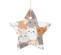 Orange Cats Ceramic Christmas Star Ornaments - 2.7 Inch Rustic Star Xmas Tree Decor with Hanging String, Personalized Vintage Double-Sided Holiday Party Decorations for Xmas Gifts