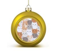 Orange Cats Christmas Tree Ornaments 1.6 Inch Shatterproof Pc Plastic Balls with Lanyard Baubles Hanging Christmas Ball Ornaments for Xmas Tree Holiday Party Wedding Home Decorations-Golden