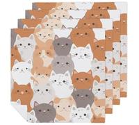 Orange Cats Cloth Napkin 4 PCS Table Dinner Napkins Washable & Reusable Cloth Napkins Washable Tablecloth for Party, Wedding, Lunch, Dinners, Banquet, Christmas