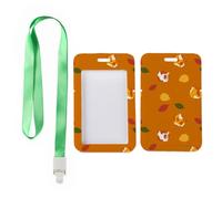 Orange Cats ID Card Holders with Green Lanyard, ID Badge Holder with Lanyard, Vertical Cards Protector for Worker, Vertical Cards Protector for Teacher, Paramedic Accessories Teacher Stuff