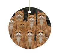 Orange Cats Ornaments, 2.9 Inch Round Ceramic Christmas Ornaments, Lightweight & Durable Festive Hanging Decor for Tree, Home & Gifting