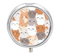 Orange Cats Pill Case with 3 Compartments - Portable Travel Pill Organizer for Purse, Easy-Open Button Design, Small Round Pillbox Vitamin Holder Organizer for Women Men