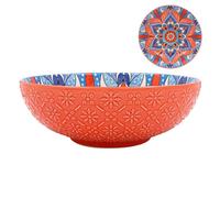 Orange Ceramic Bowl Tuscany Mediterranean Ethnic Bohemian Style 26cm Dia