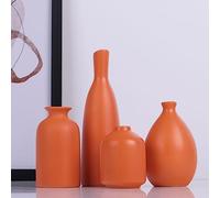 Orange Ceramic Bud Vases Set of 4, Farmhouse Style - Mantle & Shelf Decor - Living Room, Bathroom, Office & More