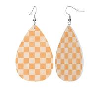 Orange Checker Print Leather Earring Creative Hanging Fashion Dangle Earrings For Beach Daily