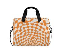 Orange Checkered Swirl Pattern Laptop Sleeve Case Concise Laptop Storage Bag messenger bags for Work Journey with Strap Handle, 13 14 15.6 inch