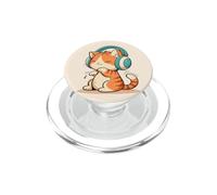 Orange Chibi Cat with Headphones for anime fans PopSockets PopGrip for MagSafe