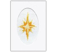 Orange Christmas Shining Star Counted Cross Stitch Card Kit 14ct A6 | Create a handmade traditional festive card, perfect for sending seasonal greetings. Card Choice: Oval Textured Cream or White