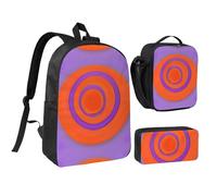Orange Circle Centre 17 Inch Backpack Lunch Bag Pencil Case Set, Cute Print, Durable Oxford Cloth.