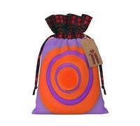 Orange circle centre Christmas linen gift bags, drawstring candy bags, birthday party gift bags
