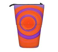 Orange Circle Centre Expandable Stand Pencil Pouch, Multi-Design Oxford Fabric, Adjustable Height, Multi-Use Cosmetic Bag