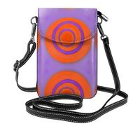 Orange circle centre Patterned leather crossbody bag, flap phone case, suitable for travel, hiking, camping or everyday use.