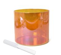Orange Clear Crystal Singing Bowl 7 Inch Alchemy Bowl for Yoga Meditation Sound Healing Cosmic Light Bowl with Striker & O ring 432HZ F Note High Quality Sound Bowl