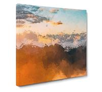 Orange Clouds Above the Mountains in Abstract Modern Canvas Wall Art Print Ready to Hang, Framed Picture for Living Room Bedroom Home Office Décor, 14x14 Inch (35x35 cm)