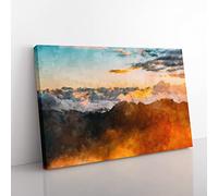 Orange Clouds Above The Mountains Painting Modern Art Canvas Wall Art Print Ready to Hang, Framed Picture for Living Room Bedroom Home Office Décor, 60x40 cm (24x16 Inch)