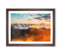 Orange Clouds Above The Mountains Painting Modern Art Framed Wall Art Print, Ready to Hang Picture for Living Room Bedroom Home Office Décor, Walnut A3 (46 x 34 cm)
