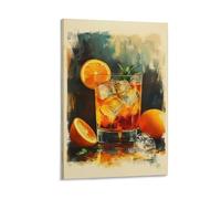Orange Cocktail Wall Art Realistic Citrus Drink with Ice Cubes And Mint Vibrant Bar Kitchen Decor Modern Beverage Artwork on Canvas Dining Room Lounge Home Bar Display Gift 24x36inch Frame