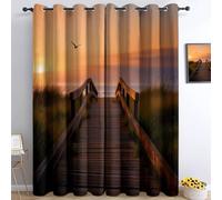 Orange Color Blackout Curtains 46” W x 72” L Thermal Insulated Curtains, Soft Photography Sunset California Island Boardwalk Opaque Eyelet Light Blocking Window Drapes for Bedroom and Living Room