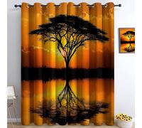 Orange Color Blackout Curtains 55 x 102 Inch, African Savannah At Sunset Thermal Insulated, Soundproof & Noise Reducing Drapes for Bedroom and Kids Room - Eyelet Darkening Curtains, 2 Panels