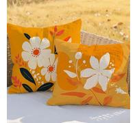 Orange Color Cushion Covers 16x16inCushions Waterproof Linen Throw Pillow Covers Flower Double Sided Printing Pack of 2 Square Pillowcase for Patio Garden Furniture Bench Decorative Pillows RC-468