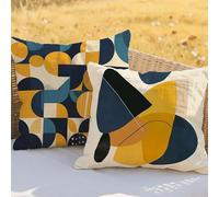 Orange Color Cushion Covers 16x16inCushions Waterproof Linen Throw Pillow Covers Geometry Double Sided Printing Pack of 2 Square Pillowcase for Patio Garden Furniture Bench Decorative Pillows RC-646