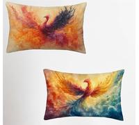 Orange Color Cushion Covers 28x36in Set of 2, Phoenix Rectangle Pillow Cases with Hidden Zipper, Soft Velvet Pillow Case, Double Sided Printing, Pillowcases for Bed Sofa Bedroom Outdoor Decor L-3057