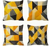 Orange Color Cushion Covers 65 x 65 Geometry Pillow Cases Linen Sofa Cushions Square Pillows 4 Pack Outdoor Garden Cushion With Invisible Zipper Pillow Protectors for Bedroom Autumn Decorative E - 535