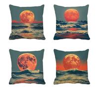 Orange Color Cushion Covers 80cm x 80cm Set of 4, Cushion Covers Moon Pattern with Invisible Zipper Design, Double-Sided Printing Velvet Decorative Pillows for Home Living Bedroom Decor -HCW2506O6