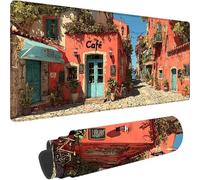 Orange Color Gaming Mouse Pad Small Town Large Mouse Mat 600x300x3 mm with Stitched Edges, Extended XXL Gaming Mousepad Waterproof Soft Cloth, Desk Mat with Anti Slip Base for Desk Home Decor w-8072